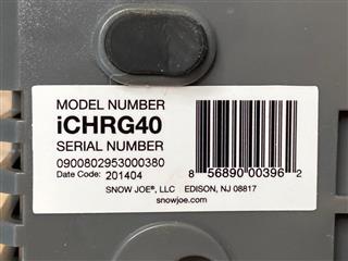 Snow Joe + Sun Joe iCHRG40 EcoSharp Lithium-Ion Battery Charger | 40 Volt , Gray